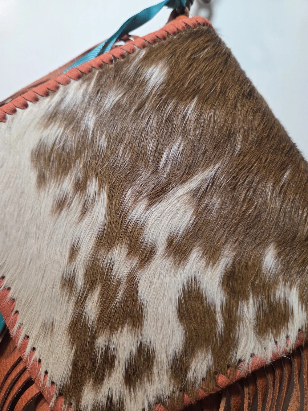 Montana West Brown and White Hair-On Hide Fringe Crossbody Bag